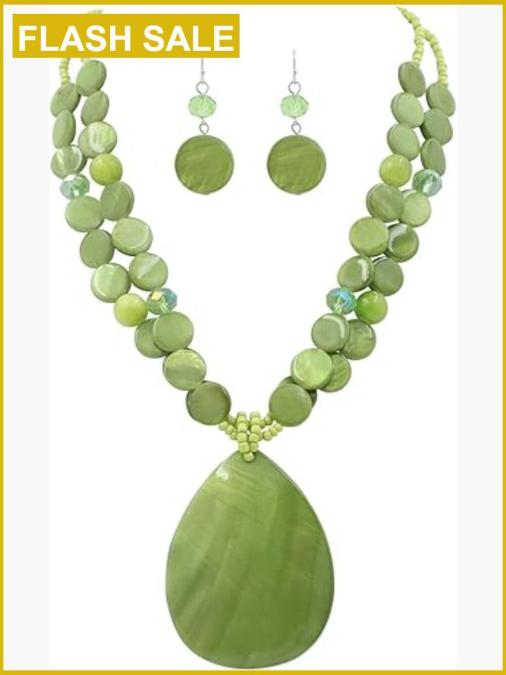 Beaded Statement Necklace Set - Handmade Shell Crystal Jewelry - 18 inch
